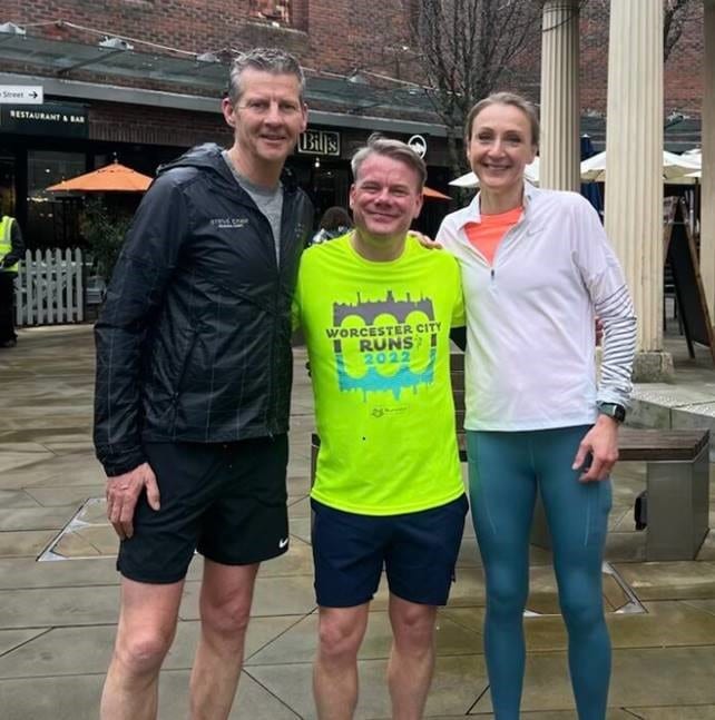 Paul Taylor centre with Steve Cram and Paula Radcliffe in 2022